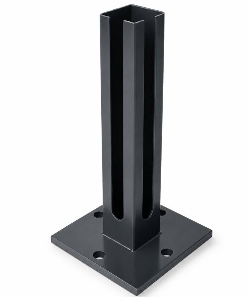 Bodenplatte Adapter 4-loch 150x150x10mm RAL7016 für Eckpfosten 60x60mm