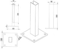 Bodenplatte Adapter 4-loch 150x150x8mm RAL7016 für...