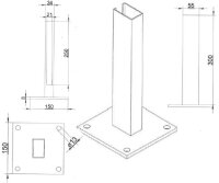Bodenplatte Adapter 4-loch 150x150x8mm RAL6005 grün...
